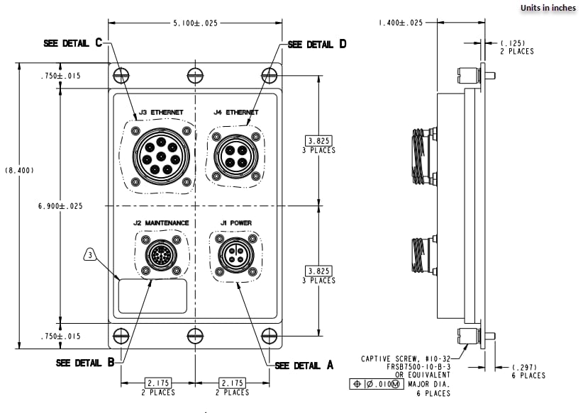 Mechanical Drawing - Amphenol Aerospace 12-Channel 10G Copper Rugged Ethernet Switch Box